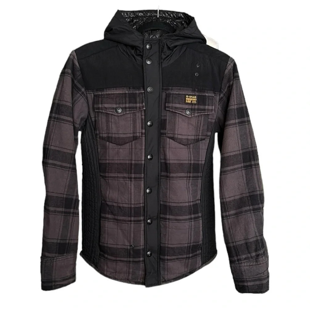 G-STAR Raw Denim Hoodie Jacket Plaid Flannel Casual Western, Size Medium